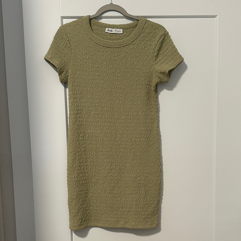 Elodie Textured Knit Mini Dress in Light Olive Green